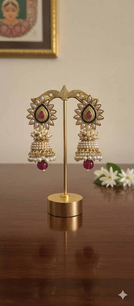 Classic Rajasthani Style Pearl Jhumka Earrings