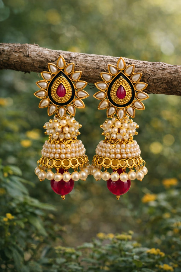 Classic Rajasthani Style Pearl Jhumka Earrings