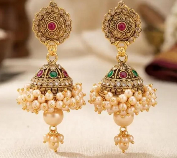 Gold Plated Royal Princess Jhumka Earrings for Women & Girls