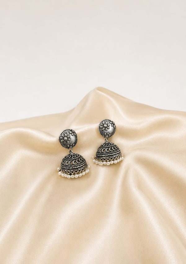 Pearl Blossom Oxidised Jhumka