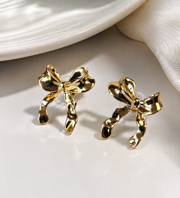 Golden Ribbon Stud Earrings
