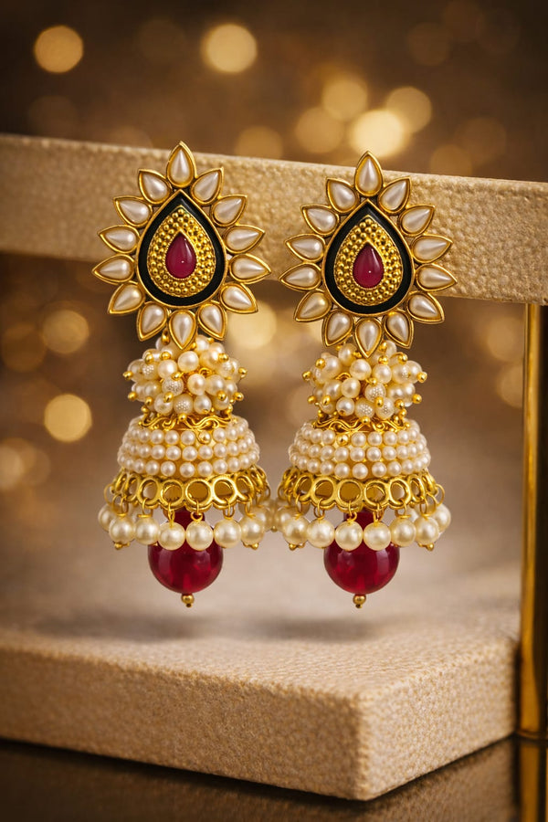 Classic Rajasthani Style Pearl Jhumka Earrings