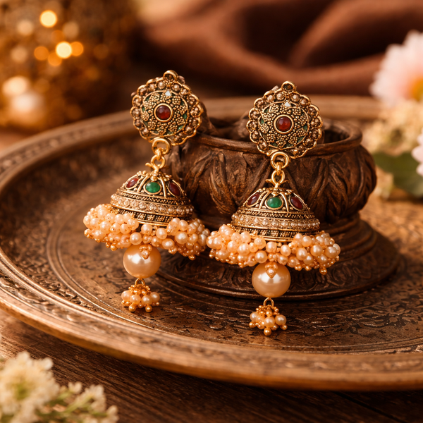 Gold Plated Royal Princess Jhumka Earrings for Women & Girls