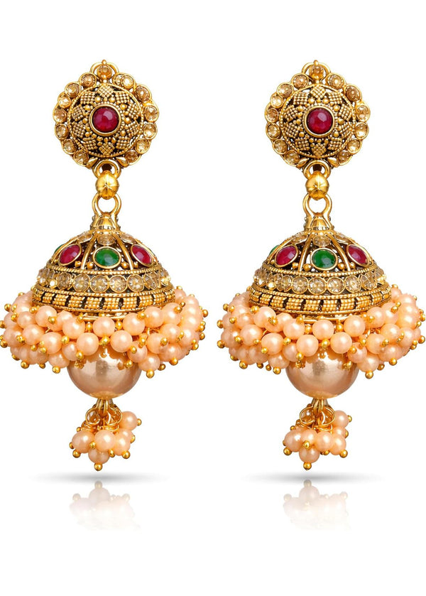 Gold Plated Royal Princess Jhumka Earrings for Women & Girls
