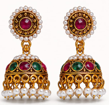 Multicolor Kundan Pearl Jhumka Earrings